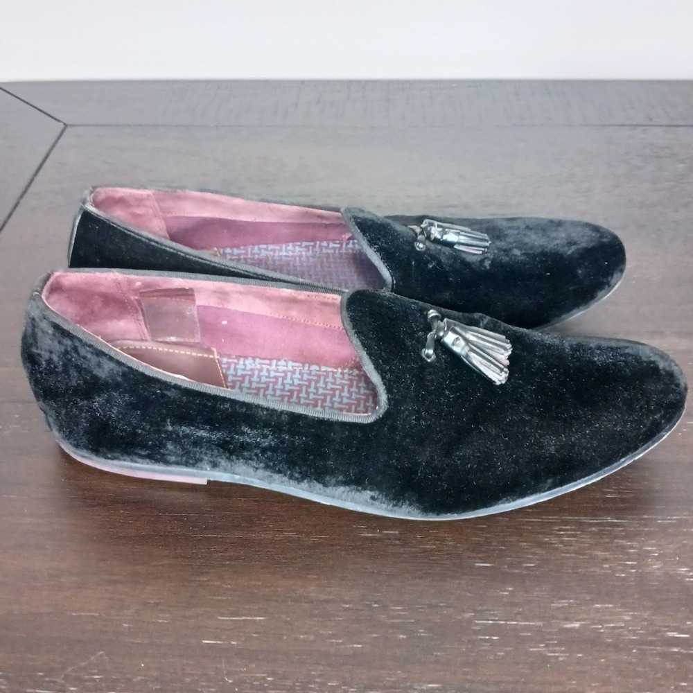 Ted Baker Velvet Tassel Loafers Mens 11 Black Formal Smoking Dress Shoes - Picture 2 of 10